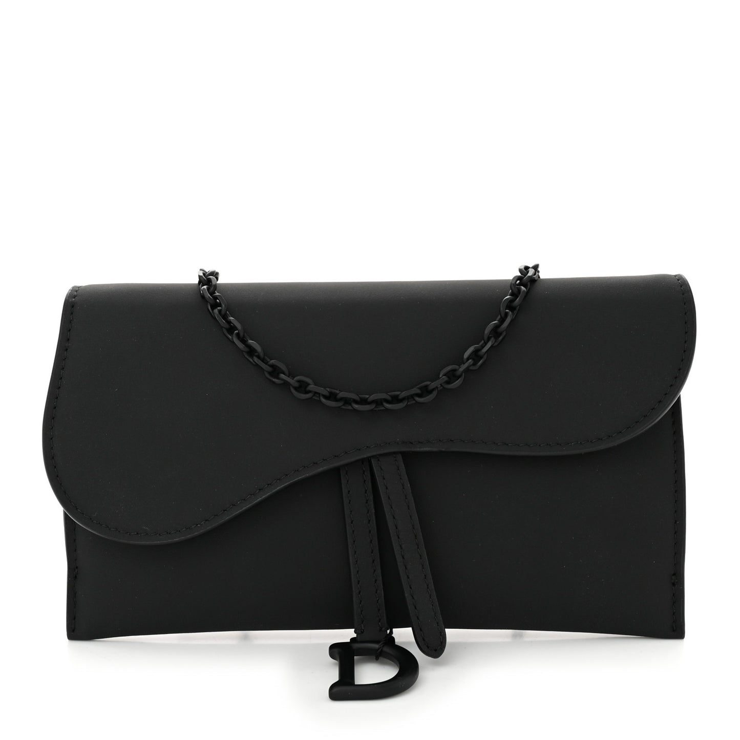 DIOR Ultra Matte Calfskin Saddle Chain Wallet Pouch Black