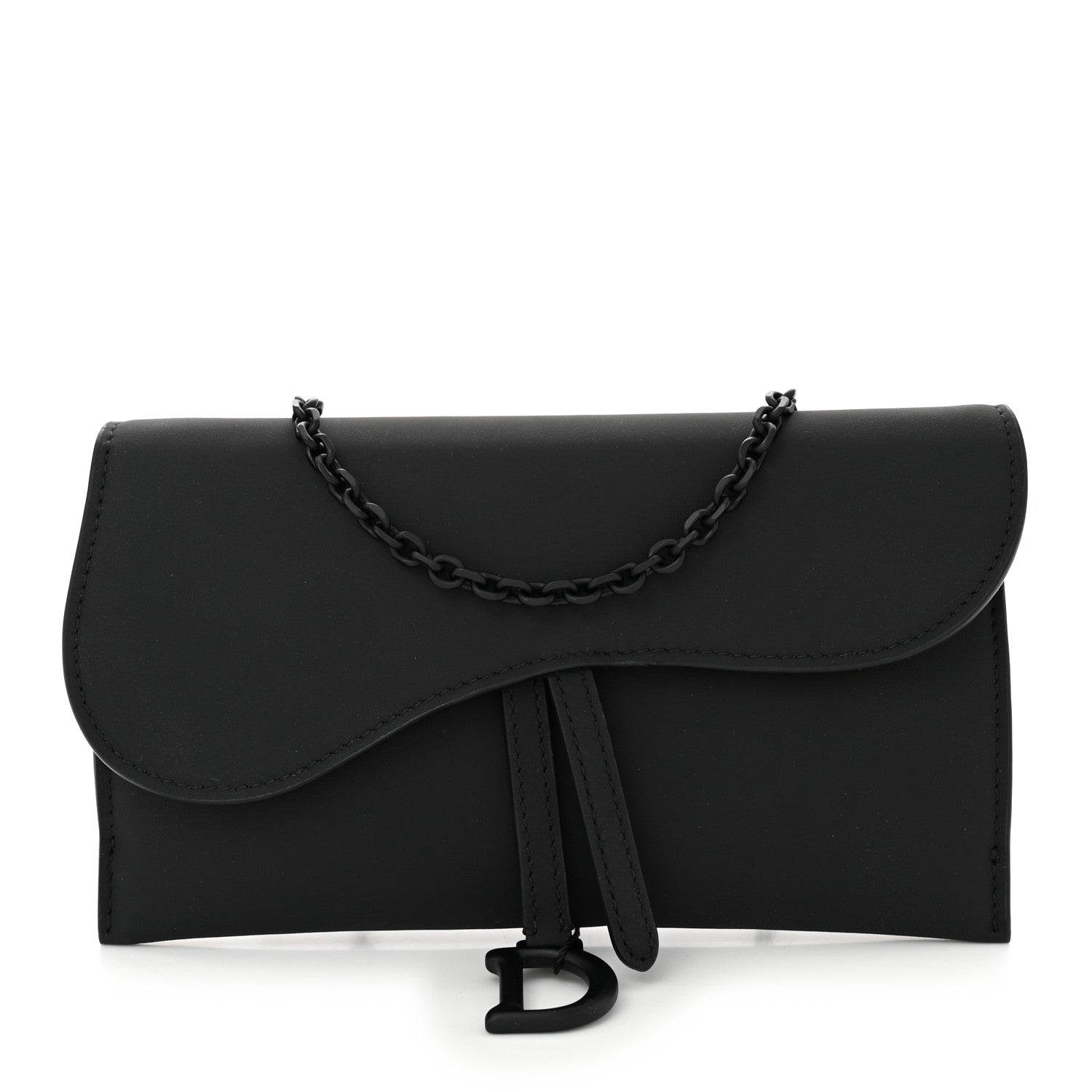 Christian Dior DIOR Ultra Matte Calfskin Saddle Chain Wallet Pouch Black 1 of 11