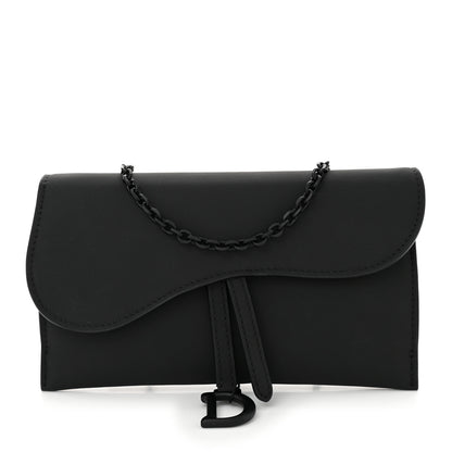 Christian Dior DIOR Ultra Matte Calfskin Saddle Chain Wallet Pouch Black 1 of 11
