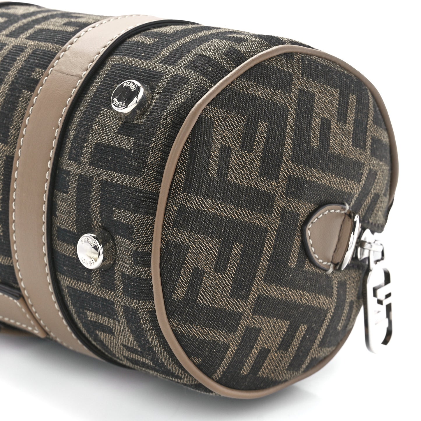 Recycled Fabric Jacquard Vitello Grace FF 1974 Mini O'Lock Bowling Bag Tobacco Moro Sand