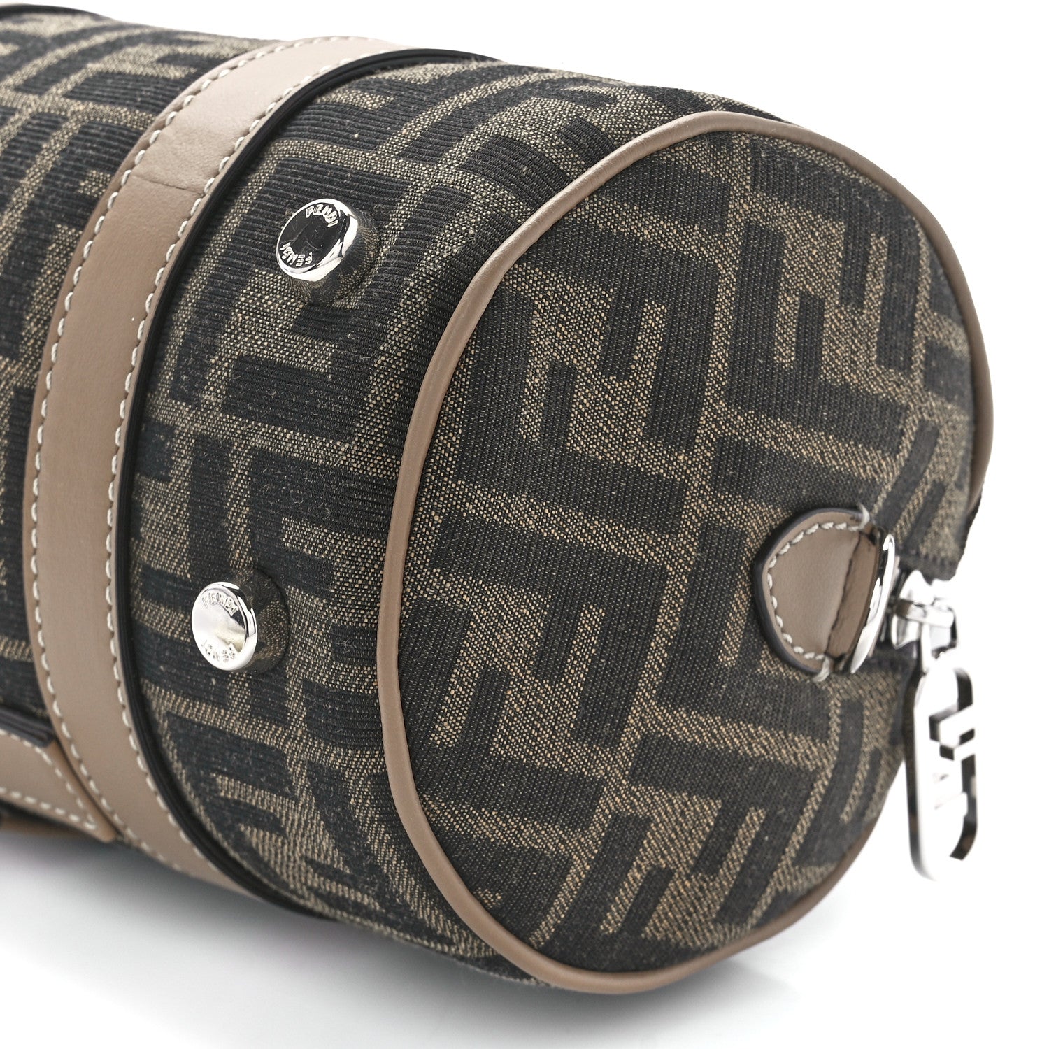 Fendi Recycled Fabric Jacquard Vitello Grace FF 1974 Mini O'Lock Bowling Bag Tobacco Moro Sand 11 of 11