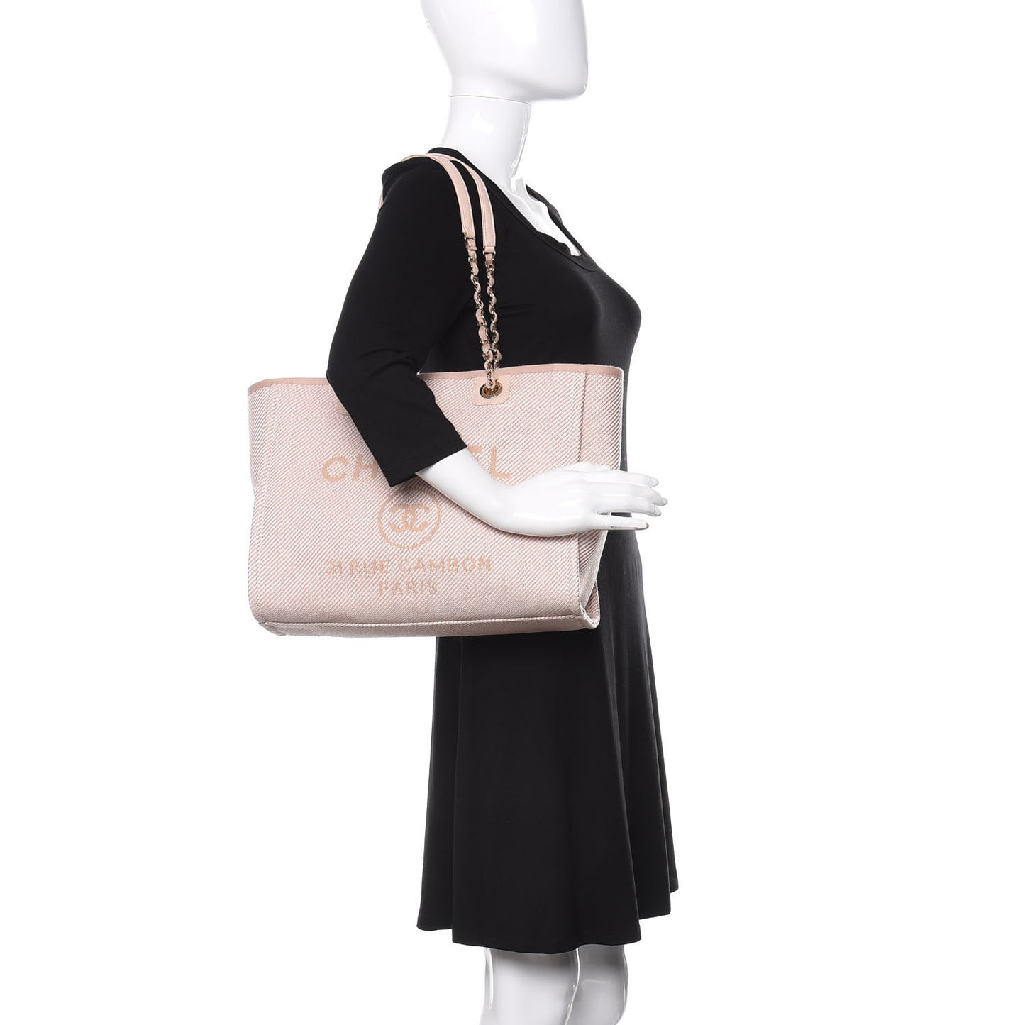 Mixed Fibers Calfskin Small Deauville Tote Beige