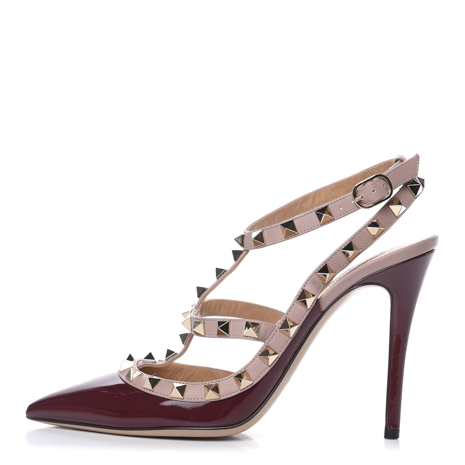 Valentino Garavani Patent Nappa Rockstud Ankle Strap 100mm Pumps 37 Rubin Poudre 1 of 10