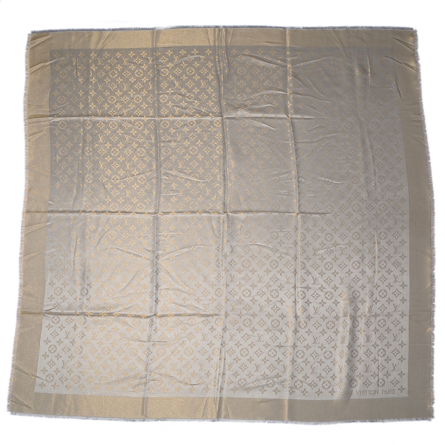 Louis Vuitton Monogram Silk Wool Shine Shawl Beige 3 of 5