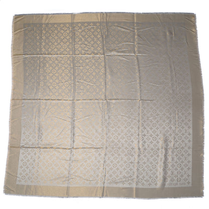 Louis Vuitton Monogram Silk Wool Shine Shawl Beige 3 of 5