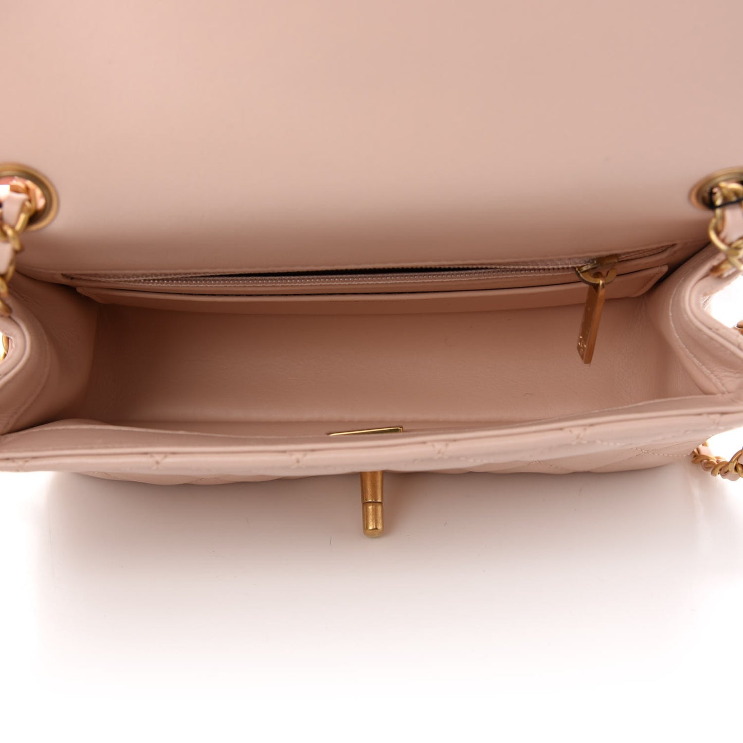 Lambskin Quilted Mini Rectangular Pearl Crush Flap Light Beige