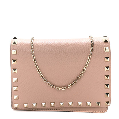 Valentino Garavani Pebbled Calfskin Rockstud Wallet On Chain Poudre 1 of 9