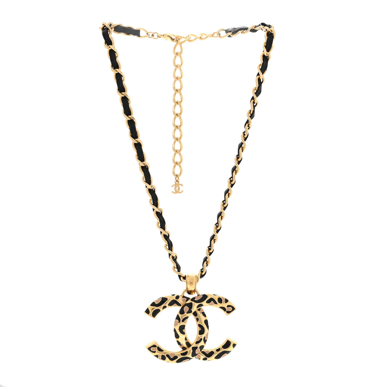 Chanel Lambskin Resin CC Pendant Necklace Gold Black Beige 2 of 4