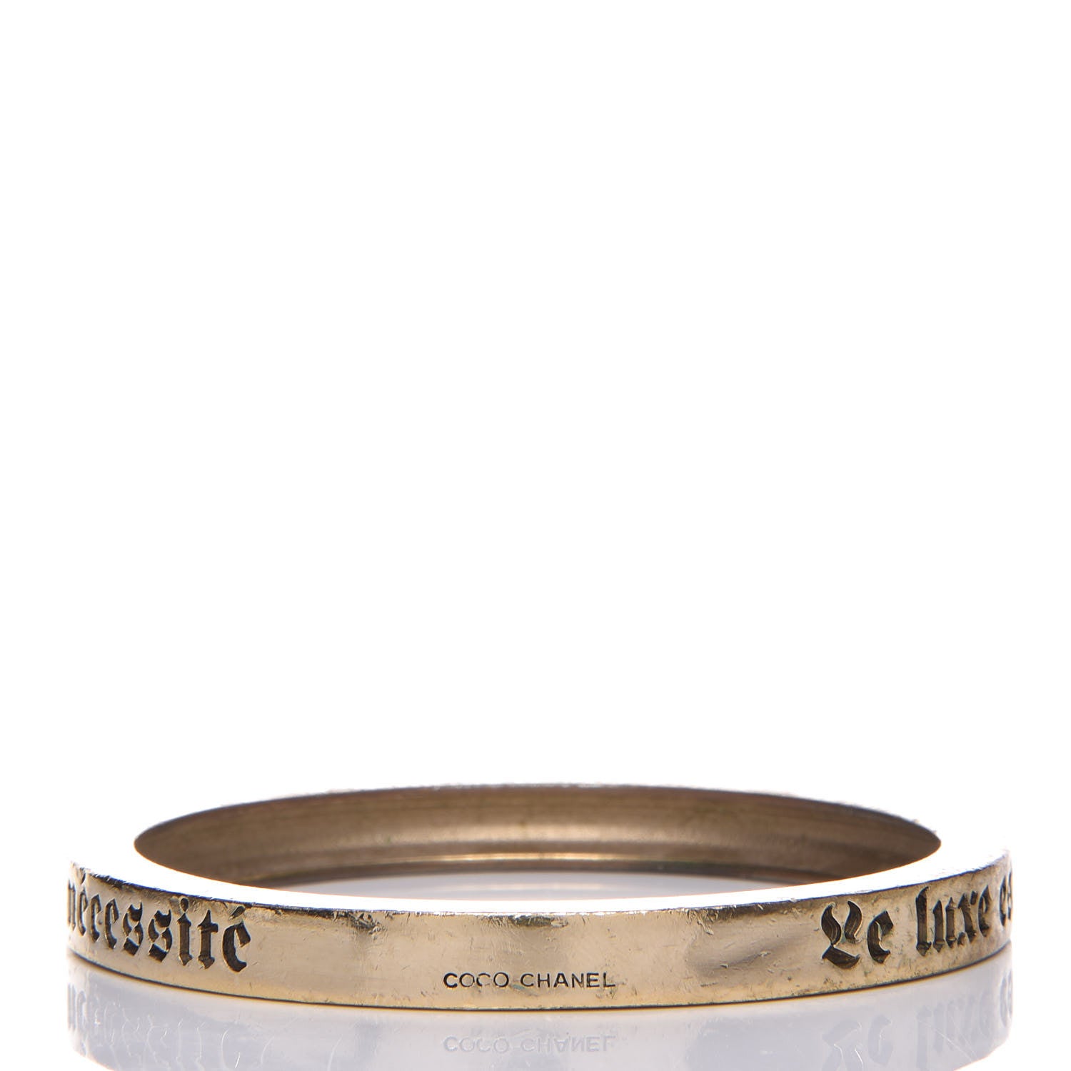 Chanel Metal French Quote Bangle Gold 3 of 6
