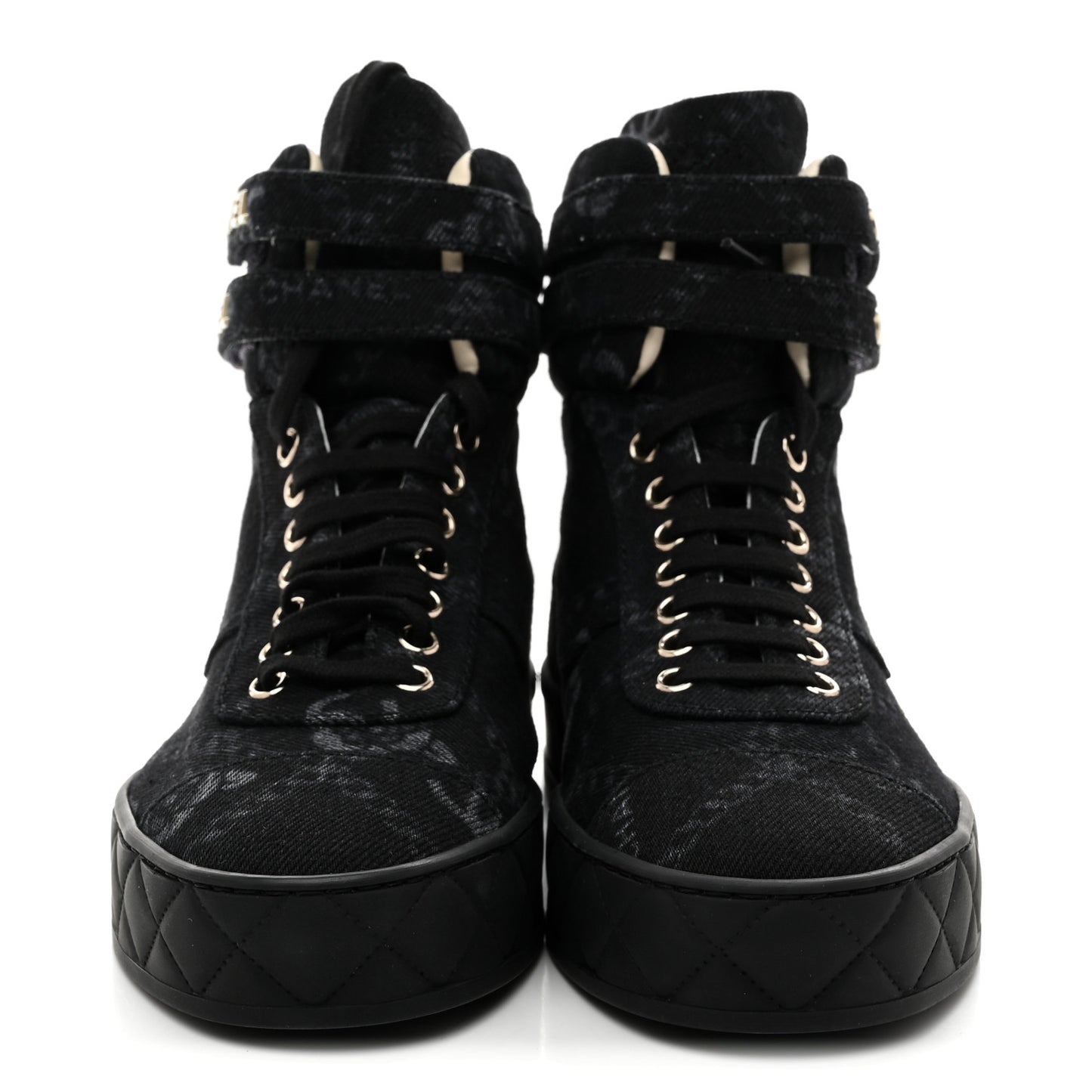 Printed Denim Logo High Top Sneakers 37.5 Black White