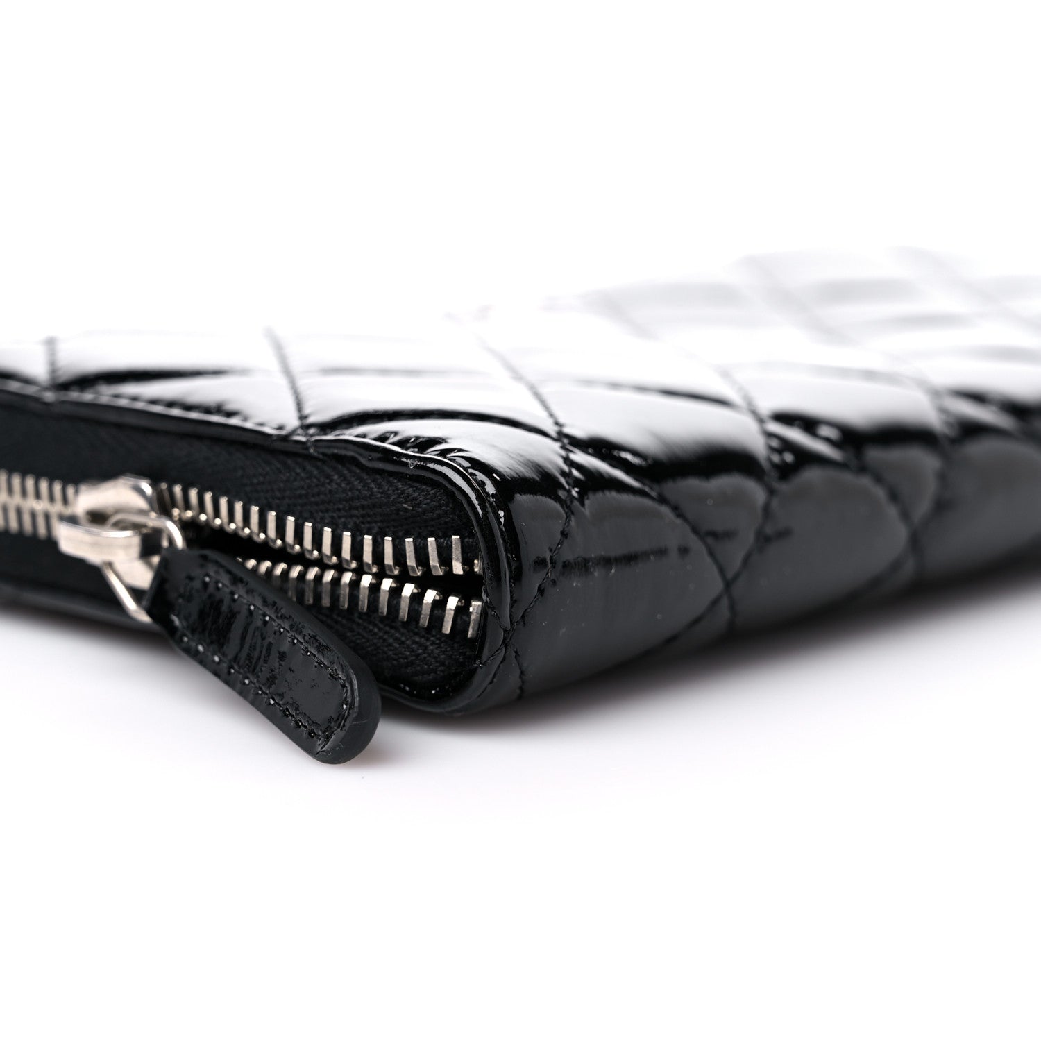 Chanel Patent Quilted Large Gusset Zip Around Wallet Black 9 of 11