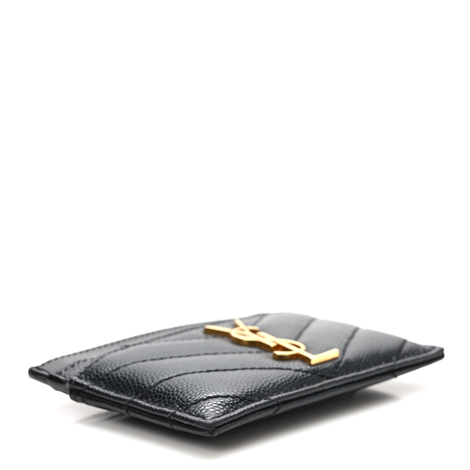 Saint Laurent Grain De Poudre Matelasse Chevron Monogram Credit Card Case Black 4 of 7