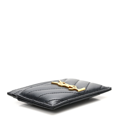 Saint Laurent Grain De Poudre Matelasse Chevron Monogram Credit Card Case Black 4 of 7