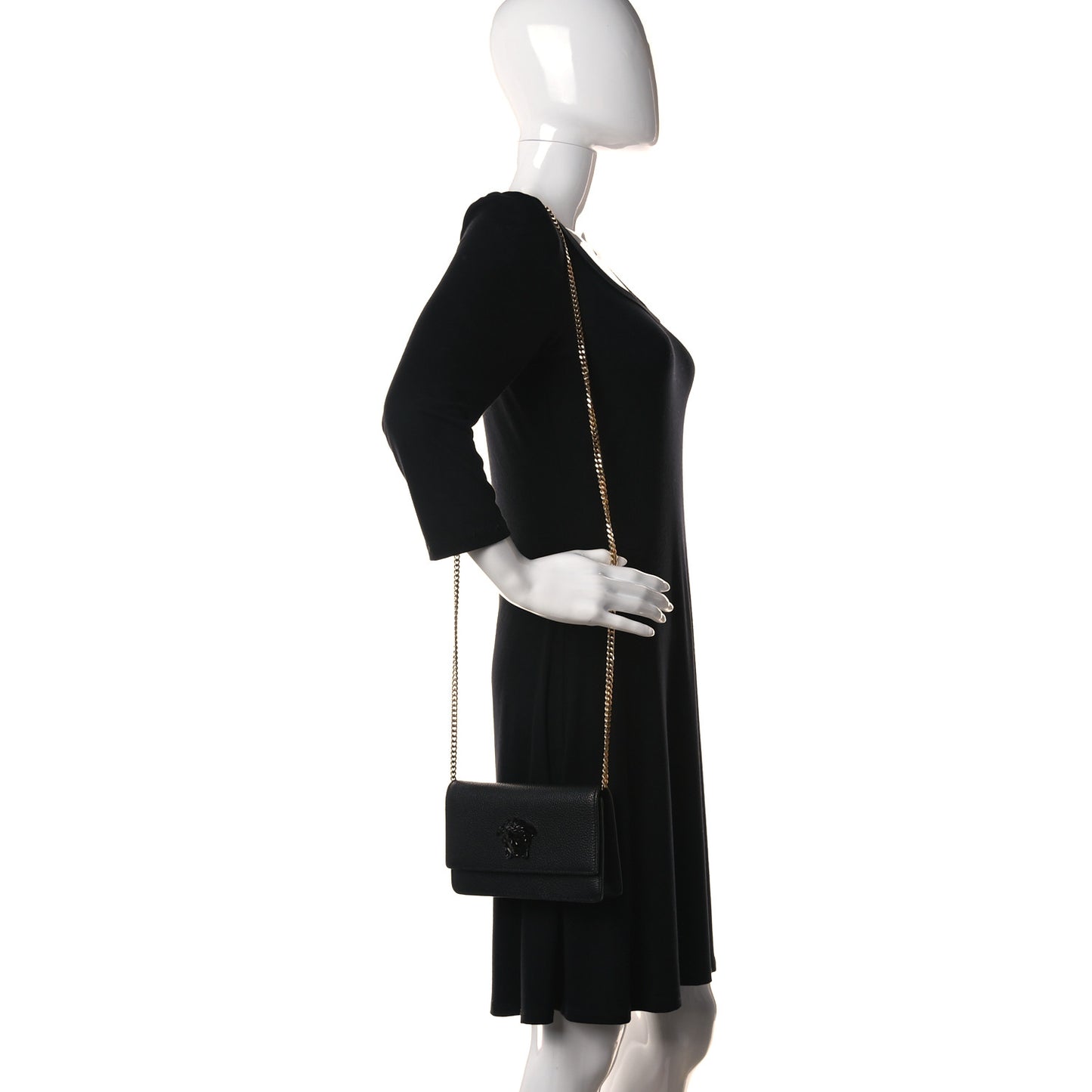 Grained Calfskin Palazzo Chain Evening Bag Black