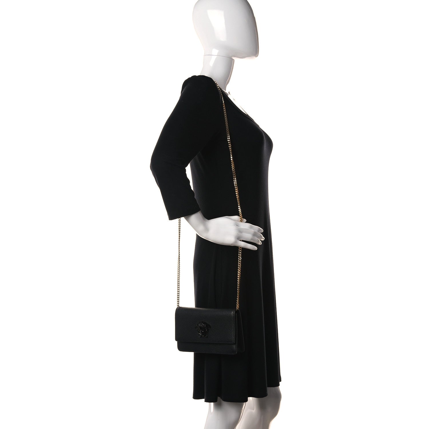 Versace Grained Calfskin Palazzo Chain Evening Bag Black 2 of 15