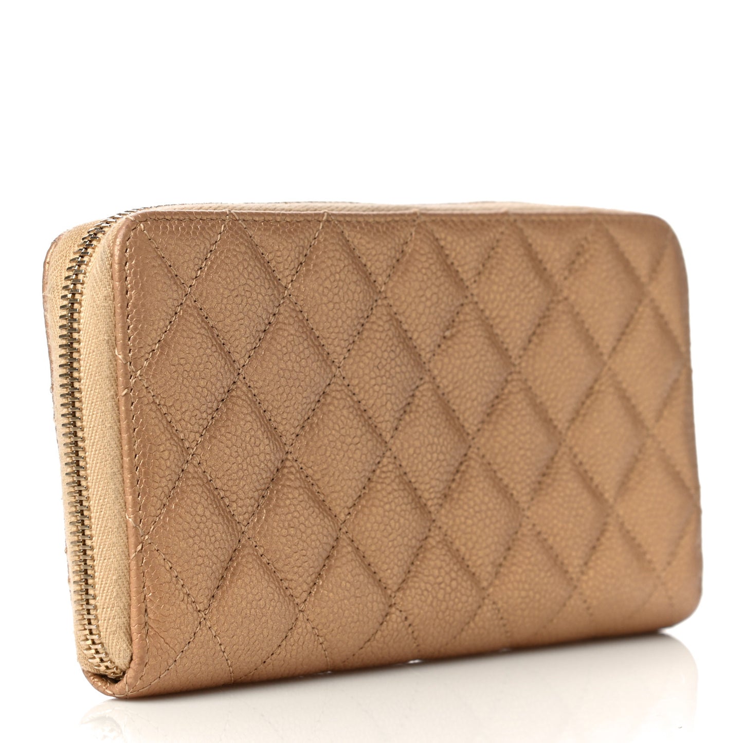 Pearly Caviar Quilted Large Gusset Zip Around Wallet Gold