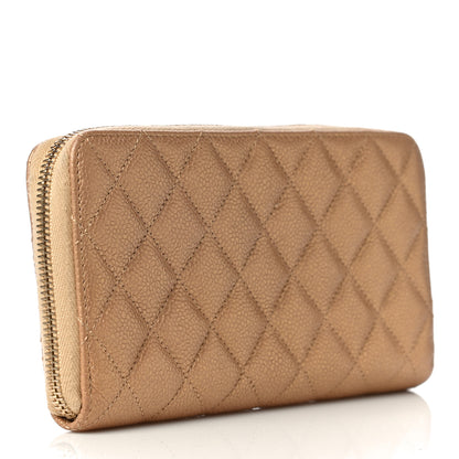 Chanel Pearly Caviar Quilted Large Gusset Zip Around Wallet Gold 3 of 14