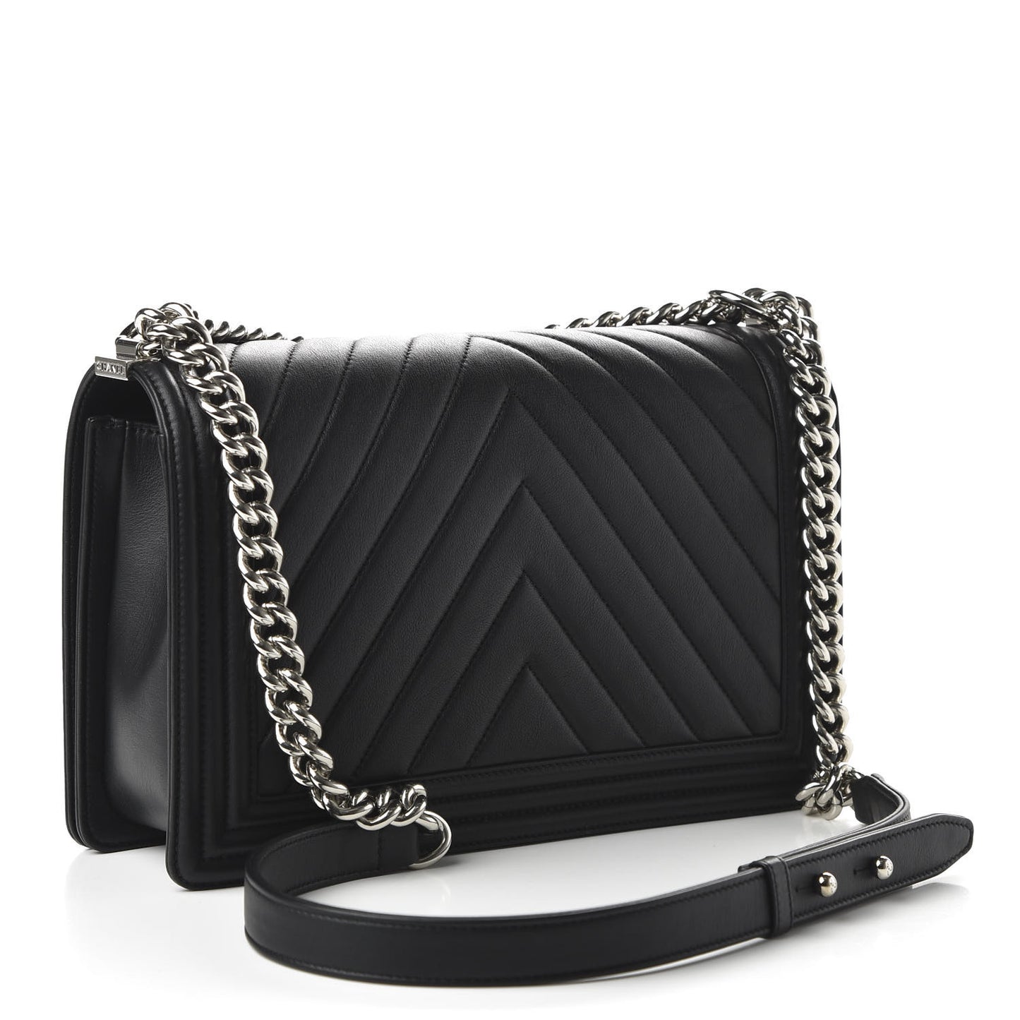 Calfskin Chevron Quilted New Medium Boy Flap Black