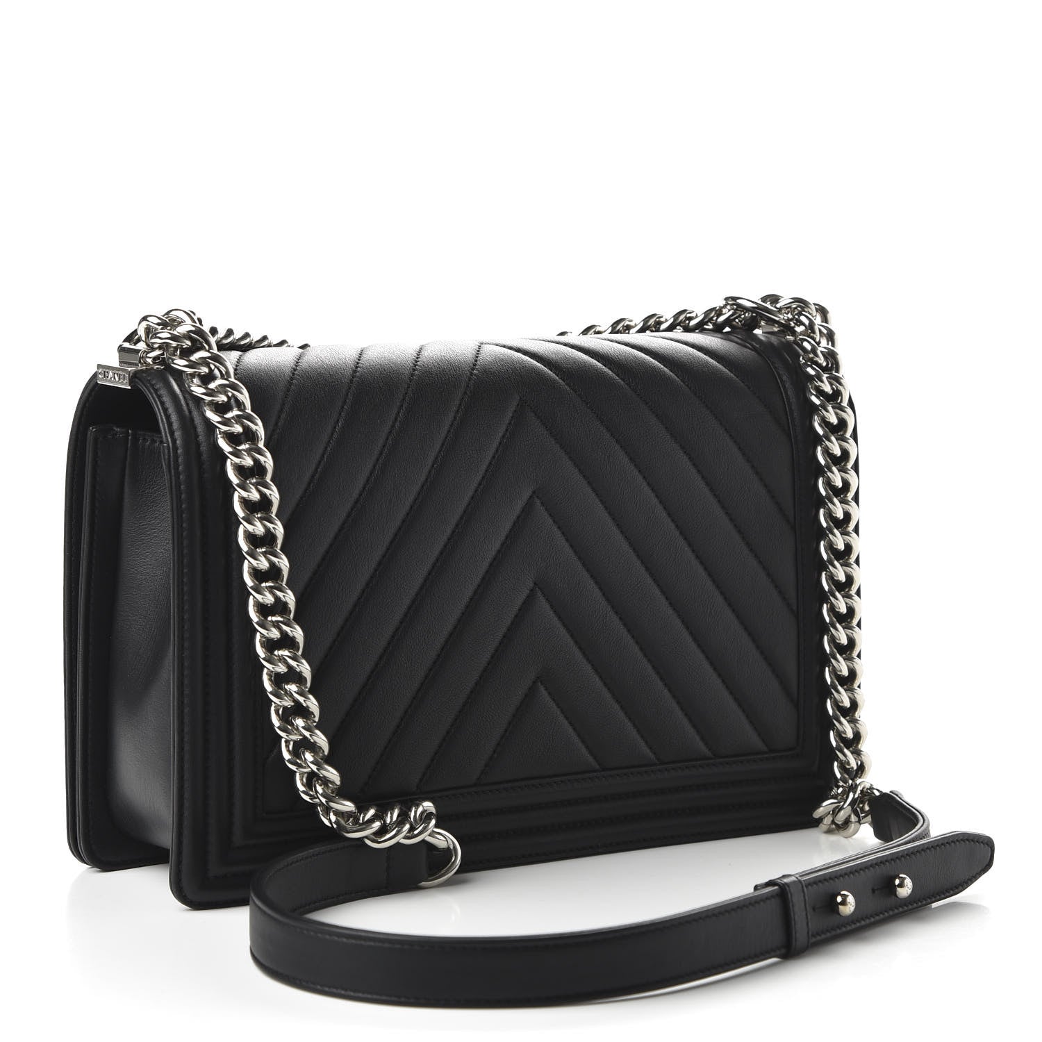 Chanel Calfskin Chevron Quilted New Medium Boy Flap Black 3 of 10