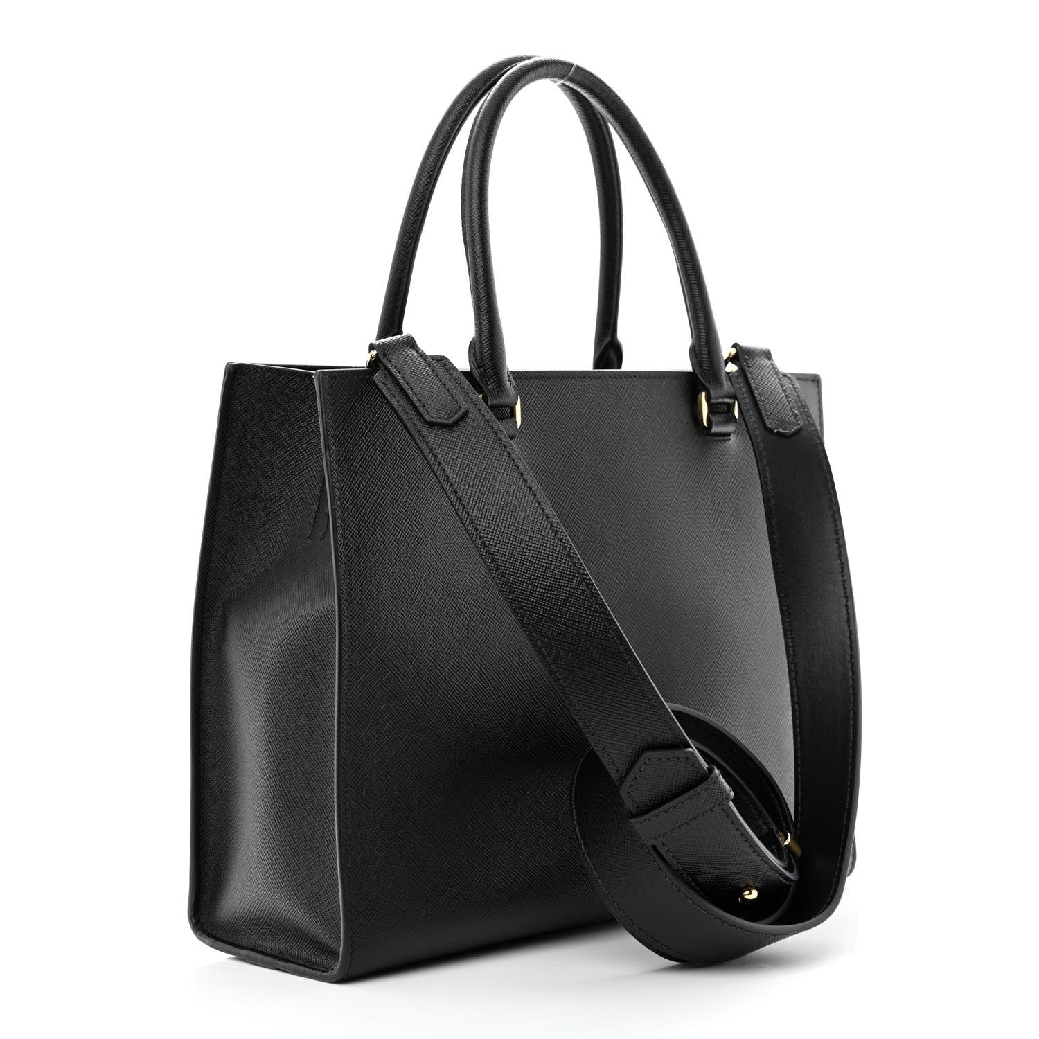 Prada Saffiano Lux Logo Embossed Medium Shoulder Tote Handbag Black 3 of 11