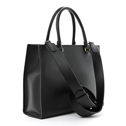 Prada Saffiano Lux Logo Embossed Medium Shoulder Tote Handbag Black 3 of 11