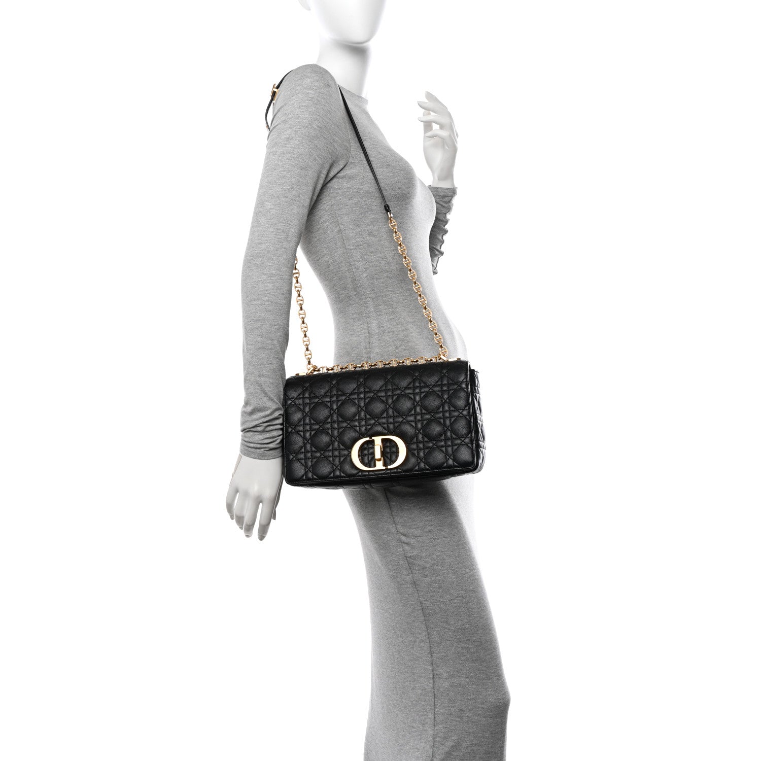 Christian Dior Grained Calfskin Cannage Large Caro Bag Black 2 of 11