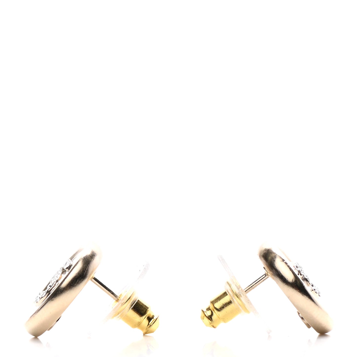 Crystal CC Round Earrings Light Gold