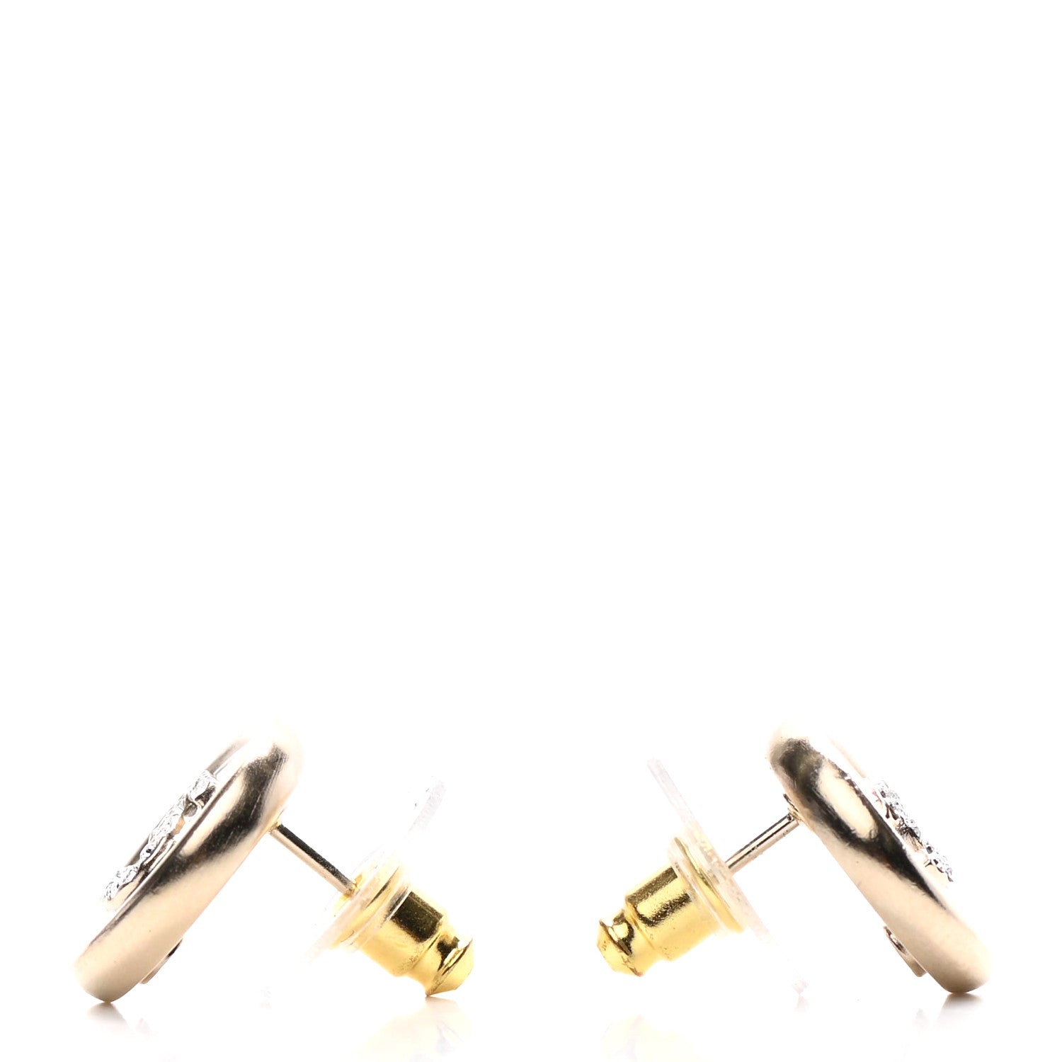 Chanel Crystal CC Round Earrings Light Gold 3 of 4