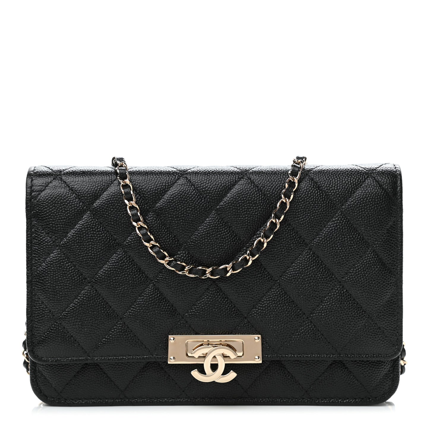 Caviar Quilted Golden Class Wallet On Chain WOC Black