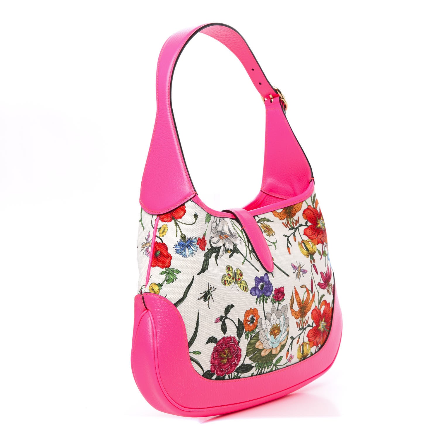 Gucci Canvas Flora Medium Jackie Hobo Fuchsia 3 of 10