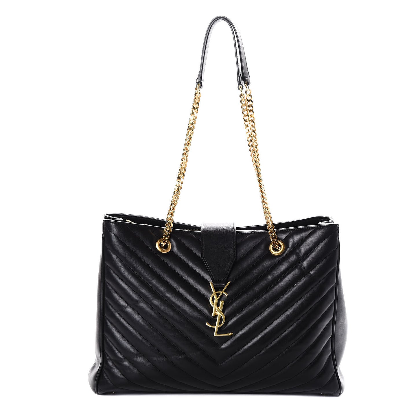 Grain De Poudre Matelasse Chevron Monogram Shopping Bag Black