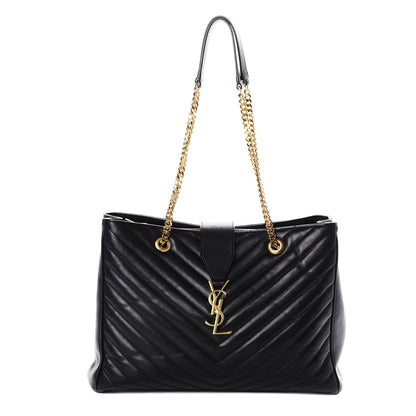 Saint Laurent Grain De Poudre Matelasse Chevron Monogram Shopping Bag Black 1 of 9