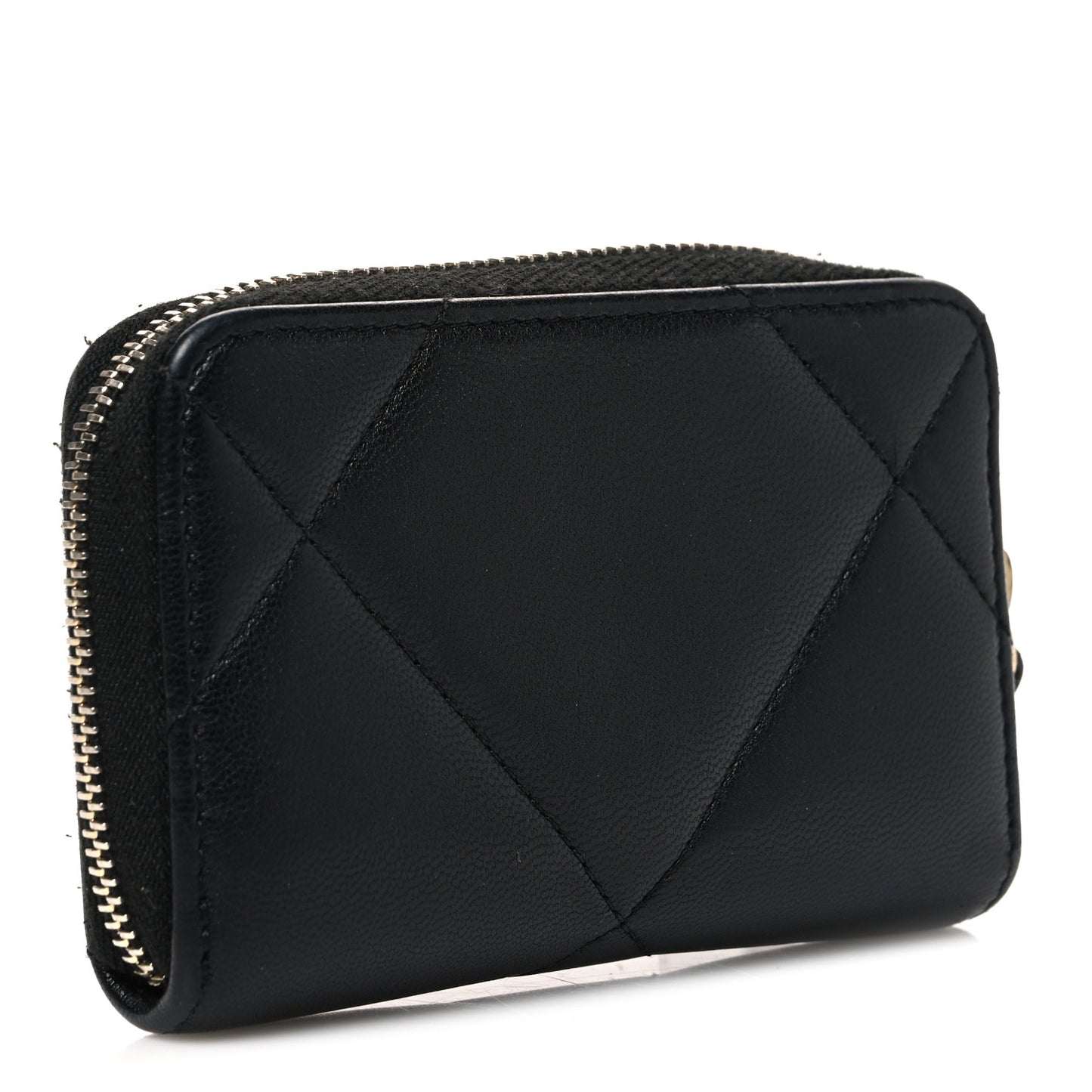 Lambskin Quilted Chanel 19 Zip Around Coin Purse Wallet Black
