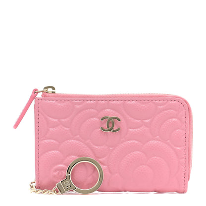 Chanel Caviar Camellia Embossed Key Holder Case Pink 1 of 9