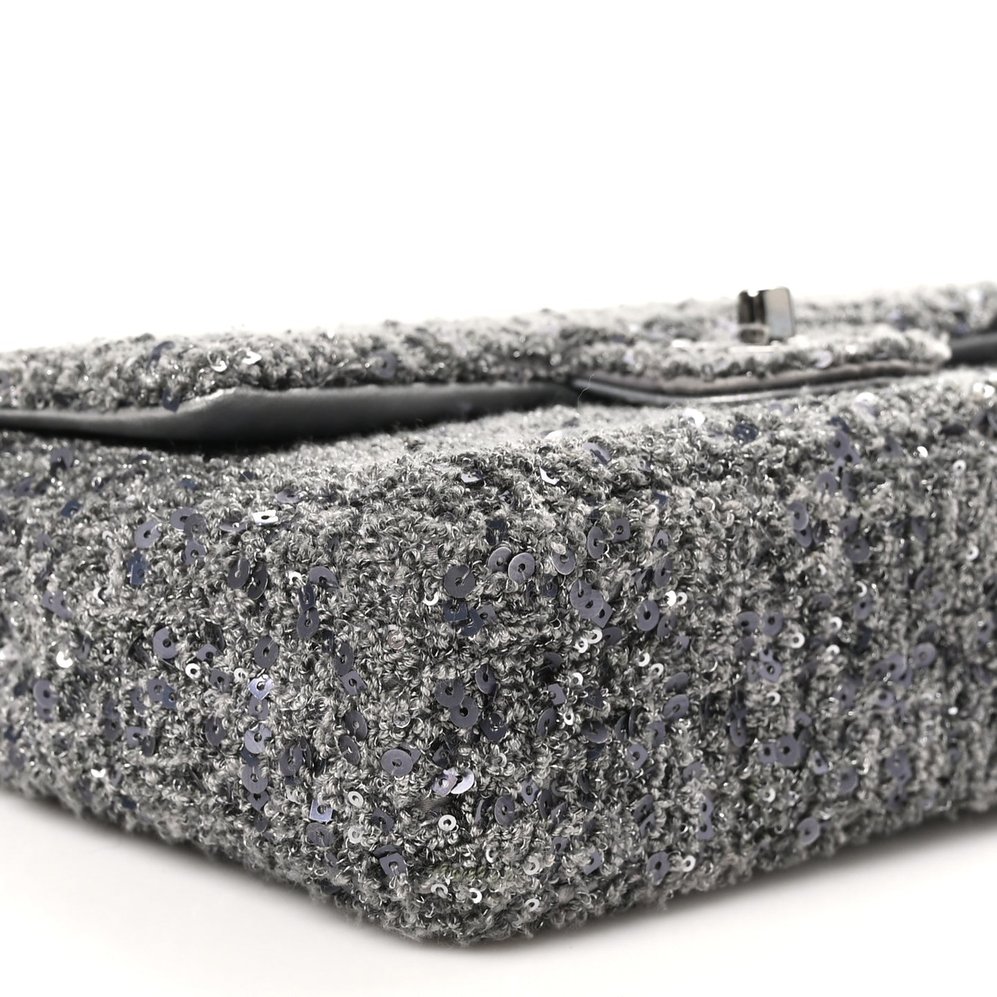 Tweed Sequin Mini Rectangular Flap Grey