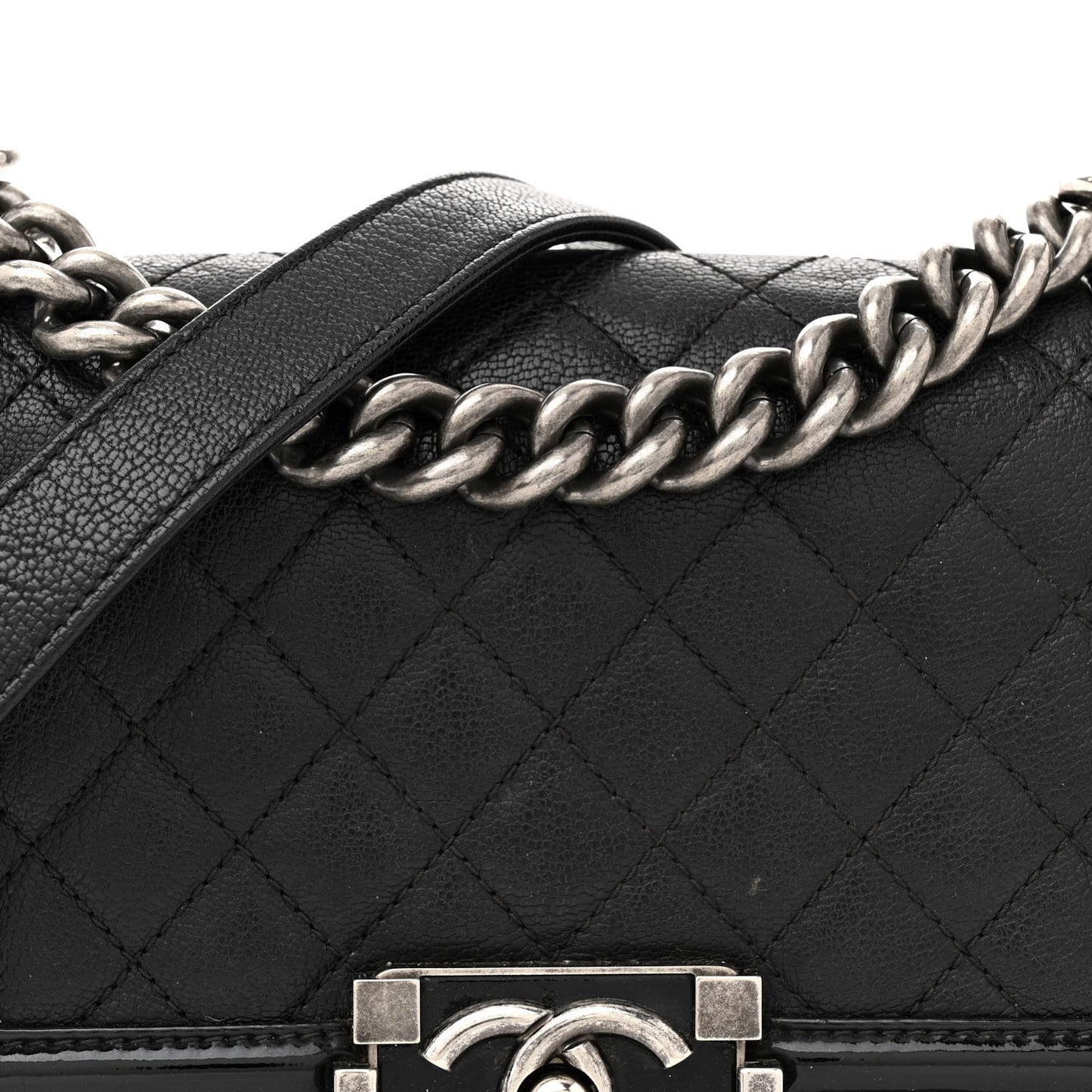 Goatskin Quilted Patent Small Duo Boy Flap Black Black