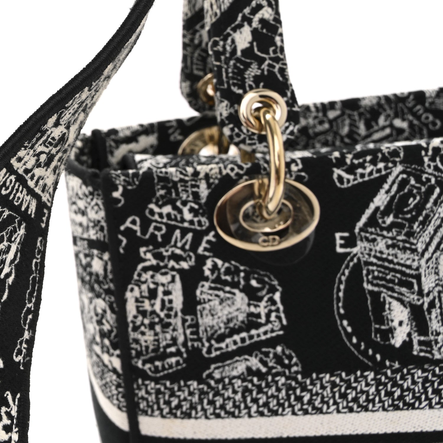 Christian Dior Canvas Embroidered Medium Plan de Paris Lady D-Lite Black White 11 of 13