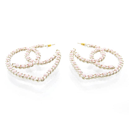 Chanel Satin Ribbon CC Heart Chain Earrings Pink 1 of 4