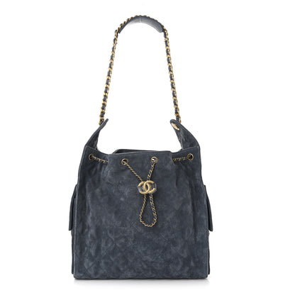 Chanel Suede Quilted Medium Chanel 25 Handbag Blue 1 of 12