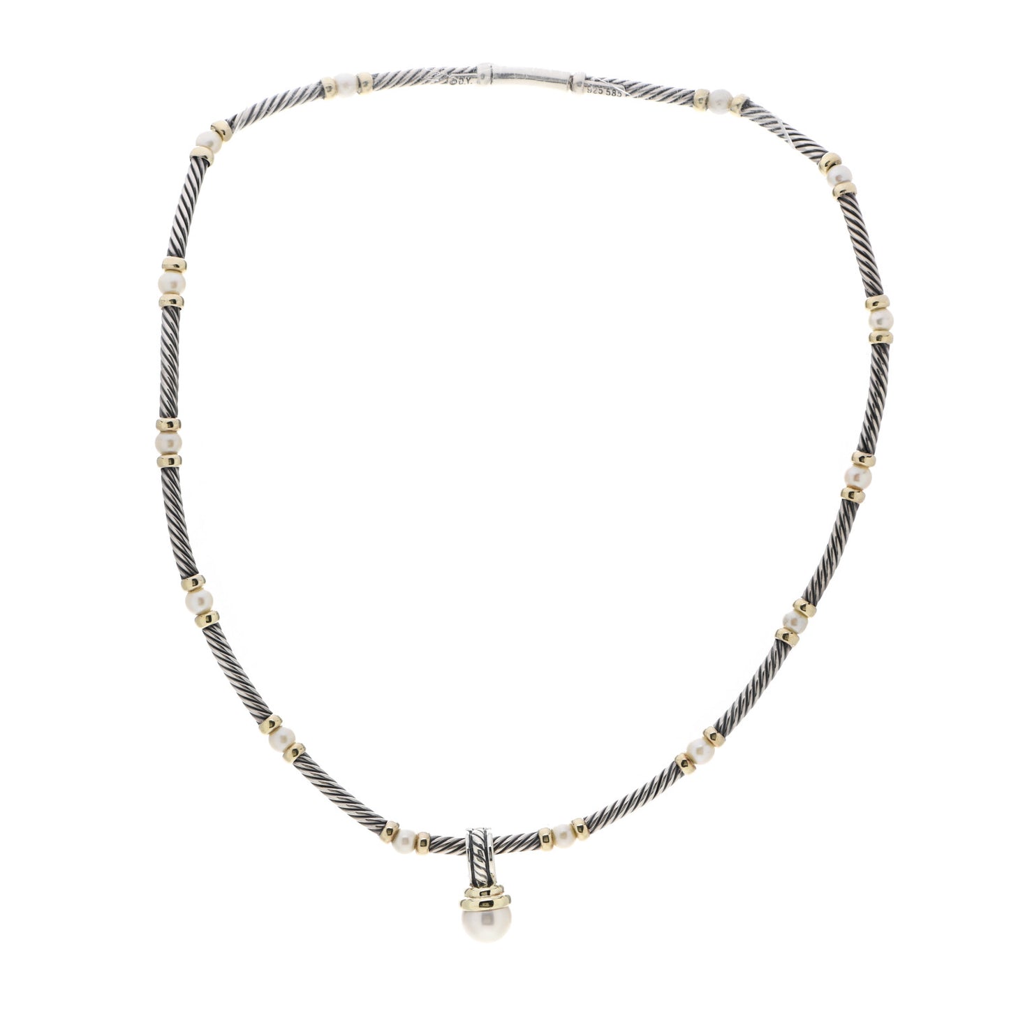Sterling Silver 18K Yellow Gold Diamond Pearl Hampton Cable Choker Necklace