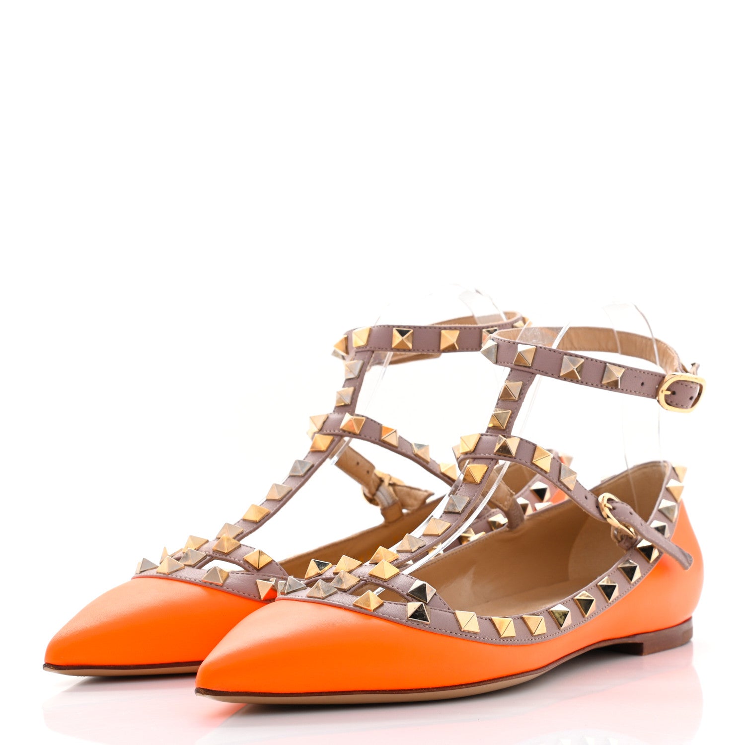 Valentino Garavani Nappa Rockstud Cage Ballerina Flats 37 Orange Poudre 3 of 7