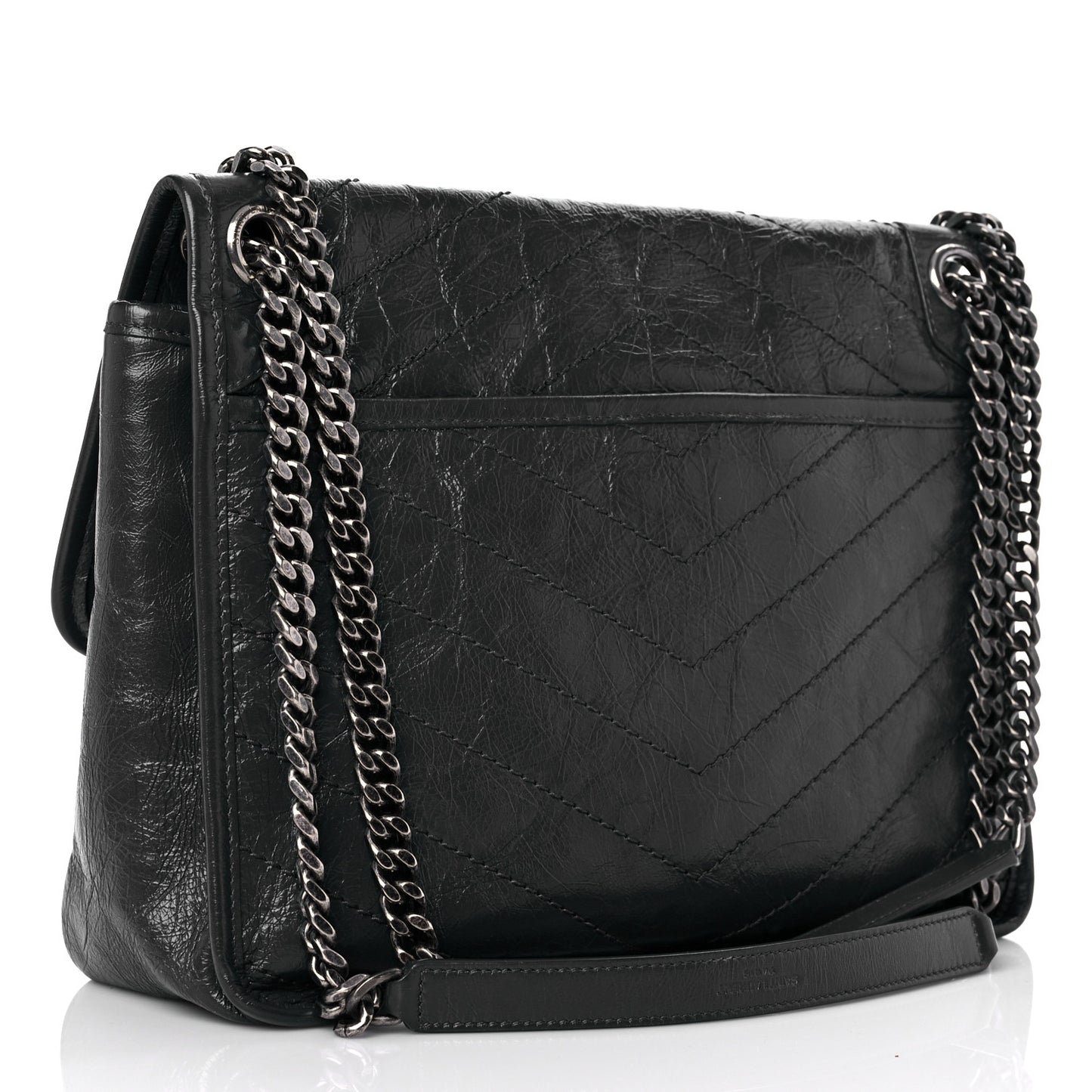 Crinkled Calfskin Matelasse Monogram Medium Niki Chain Satchel Storm