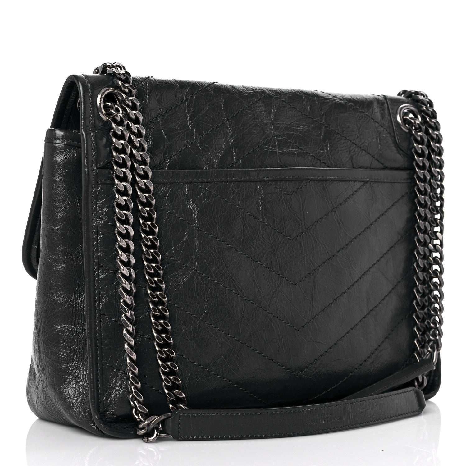 Saint Laurent Crinkled Calfskin Matelasse Monogram Medium Niki Chain Satchel Storm 2 of 10