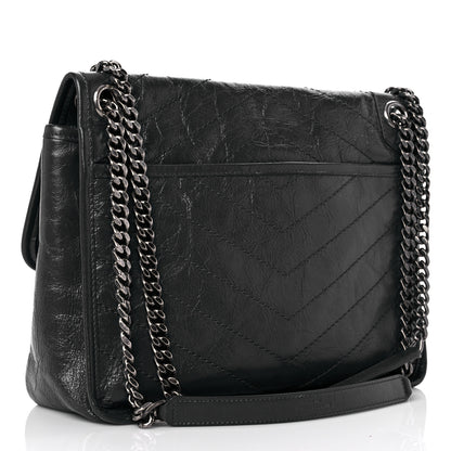 Saint Laurent Crinkled Calfskin Matelasse Monogram Medium Niki Chain Satchel Storm 2 of 10