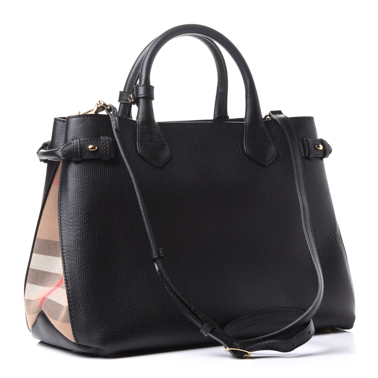 Burberry Grainy Calfskin House Check Medium Banner Tote Black 2 of 12