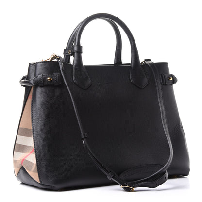 Burberry Grainy Calfskin House Check Medium Banner Tote Black 2 of 12