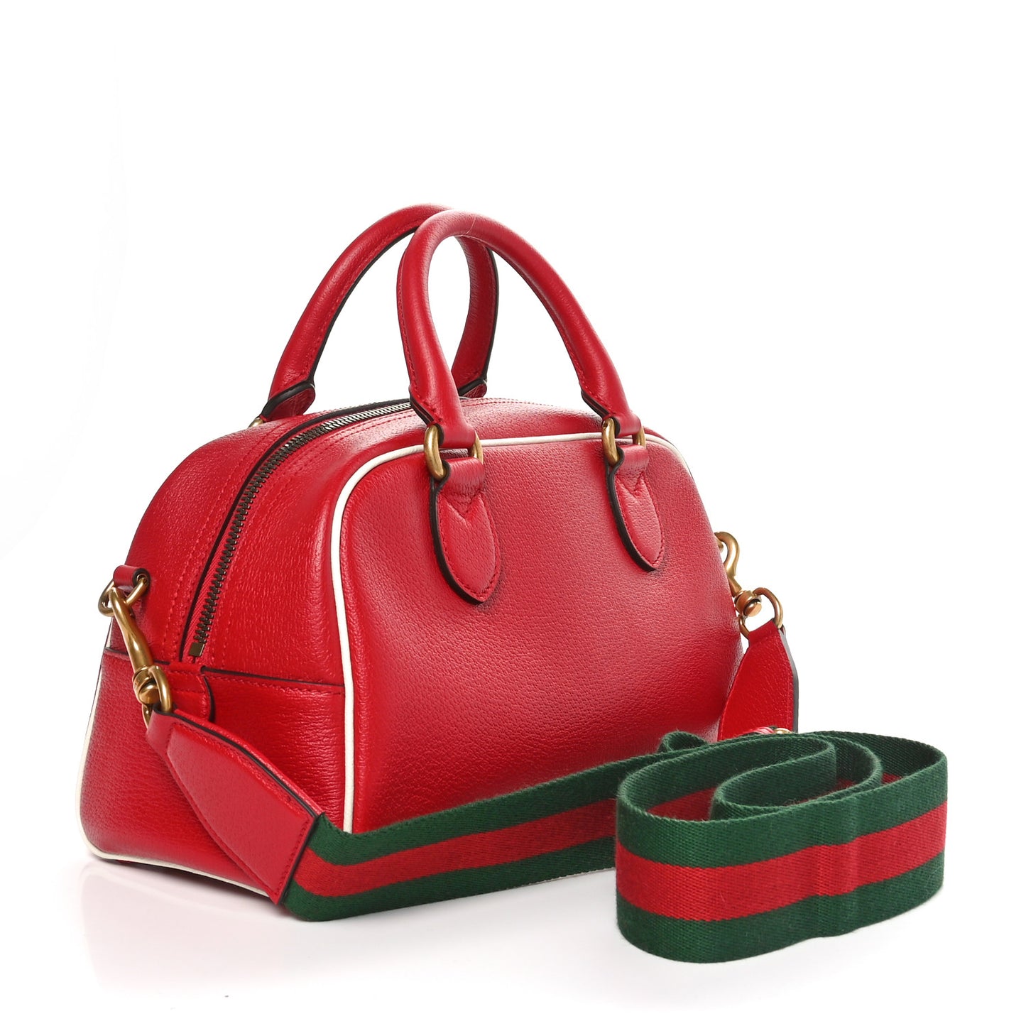 X ADIDAS Textured Dollar Calfskin Web Trefoil Logo Embossed Mini Bowling Bag Red Off White