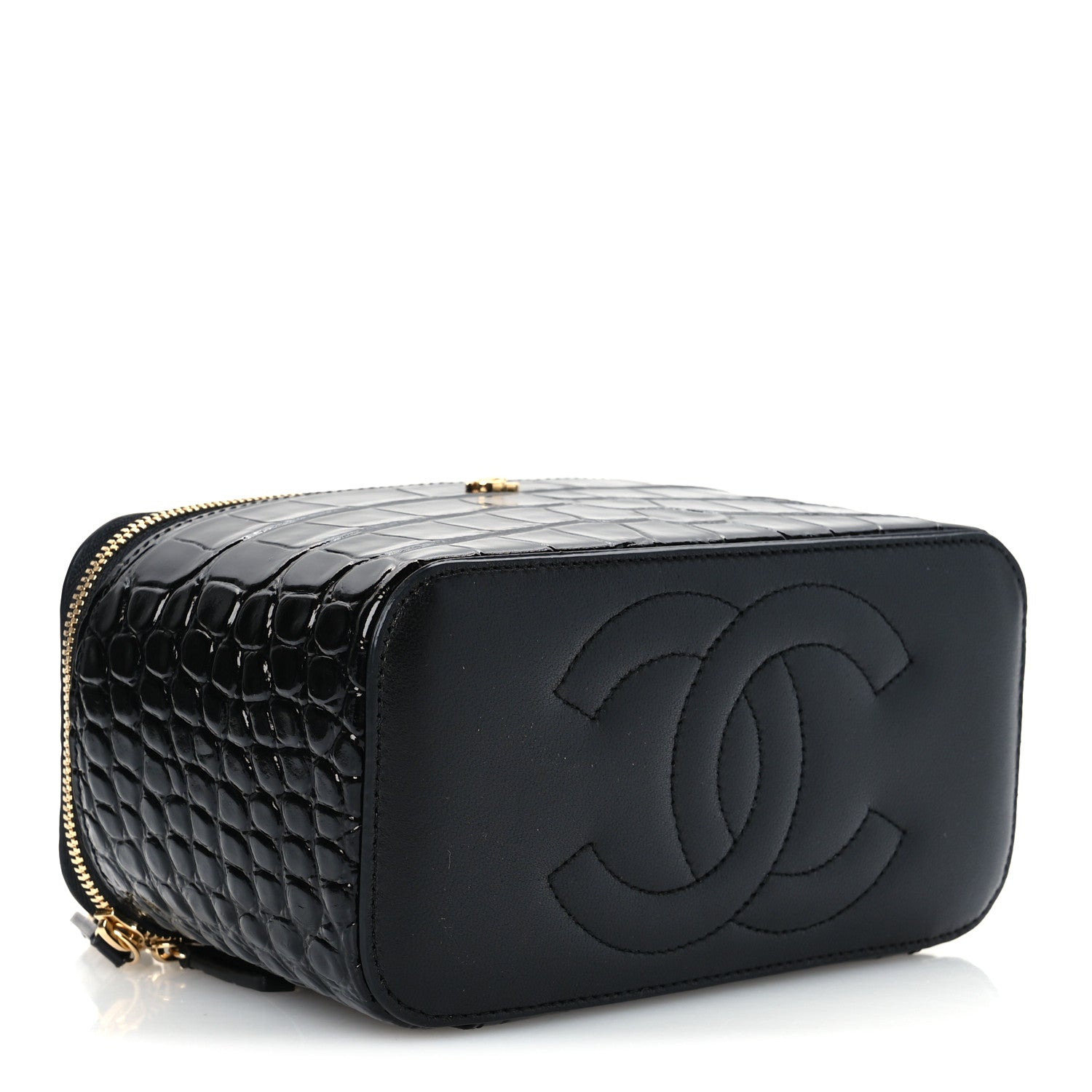 Chanel Calfskin Crocodile Embossed Exoticoco Small Top Handle Vanity Case With Chain Black 3 of 9