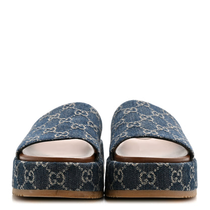 Gucci New Denim GG Monogram Angelina Platform 55mm Slide Sandals 41 Blue Tea 3 of 9