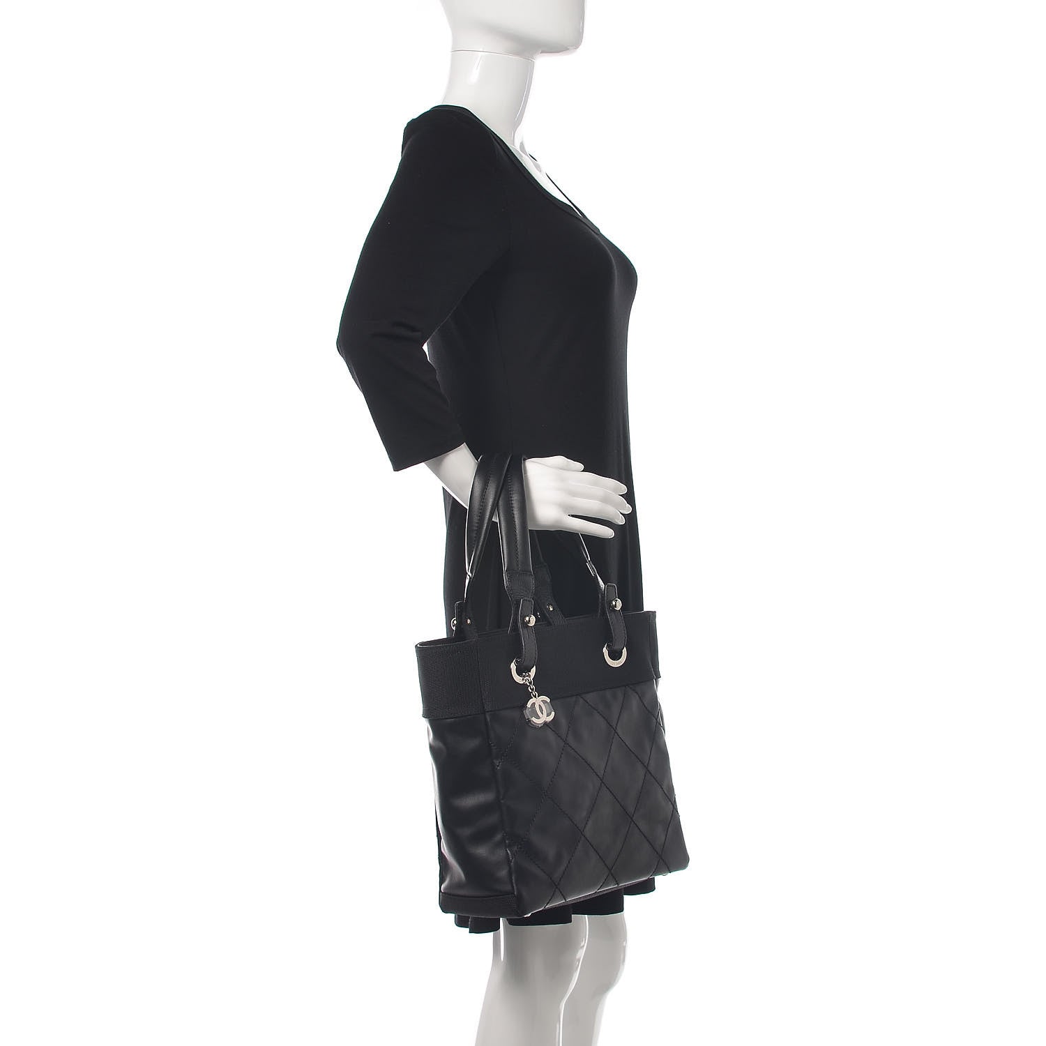 Chanel Coated Canvas Quilted Small Paris Biarritz Tote Black 2 of 10